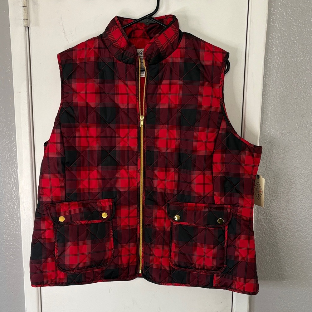 St. John's Bay Red and Black Plaid Vest